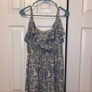 Navy and white floral maxi dress with slit